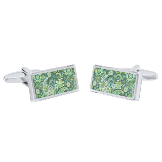 Cufflinks Green Paisley (Angled)