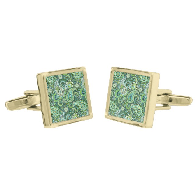 Cufflinks Green Paisley (Angled)