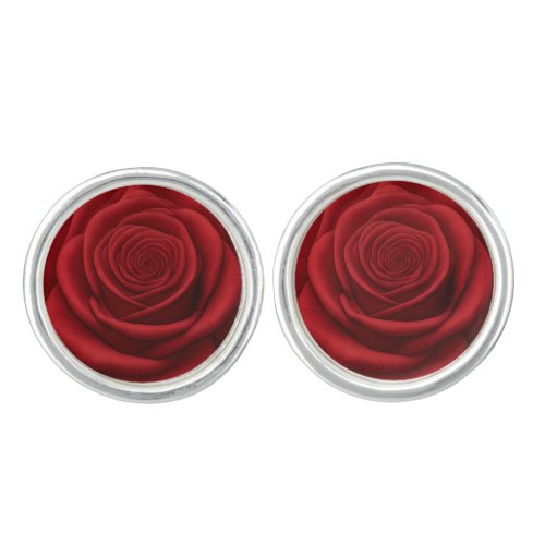 Cufflinks  - Red Rose Flower