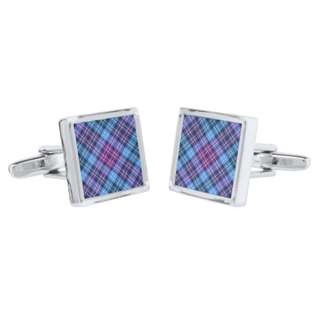 Cufflinks - Tartan Blue Pink Purple Green (Angled)