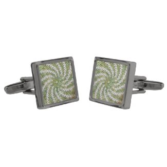 Cufflinks - White Spiral on Green