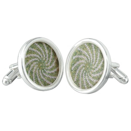 Cufflinks _ White Spiral on Green