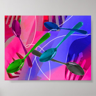 Culinary Art Design Colorful Cutlery Poster