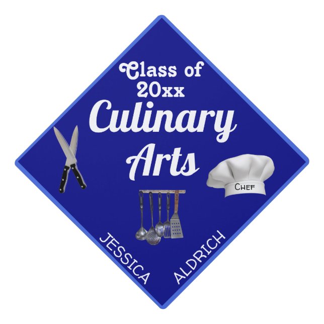 Culinary Arts Royal Blue Graduation Cap Topper (Front)