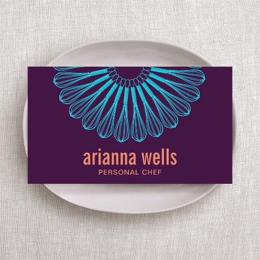 Customizable Culinary Chef Blue Whisk Logo Purple Business Card