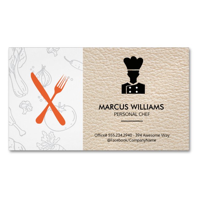 Culinary Chef | Restaurant Owner | Leather Business Card Magnet (Front)
