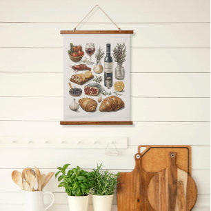 Culinary Delights Watercolor Tapestry Scroll Art