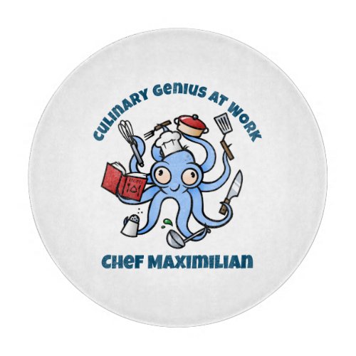 Culinary Genius at Work Cute Cartoon Chef Octopus Cutting Board