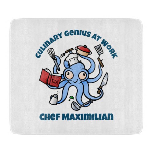 Culinary Genius at Work Cute Cartoon Chef Octopus Cutting Board
