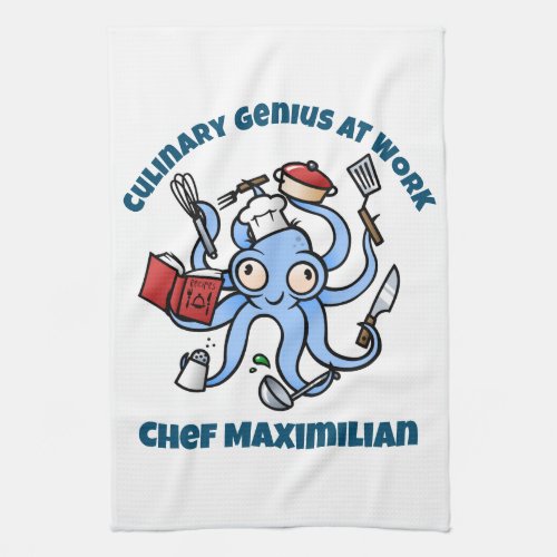 Culinary Genius at Work Cute Cartoon Chef Octopus Kitchen Towel