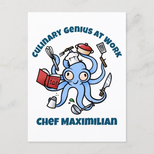 Culinary Genius at Work Cute Cartoon Chef Octopus Postcard