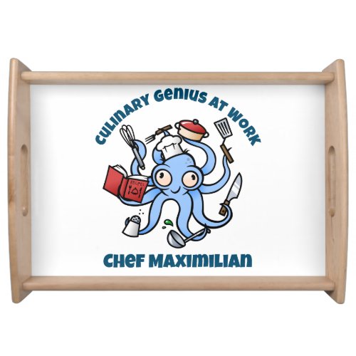 Culinary Genius at Work Cute Cartoon Chef Octopus Serving Tray