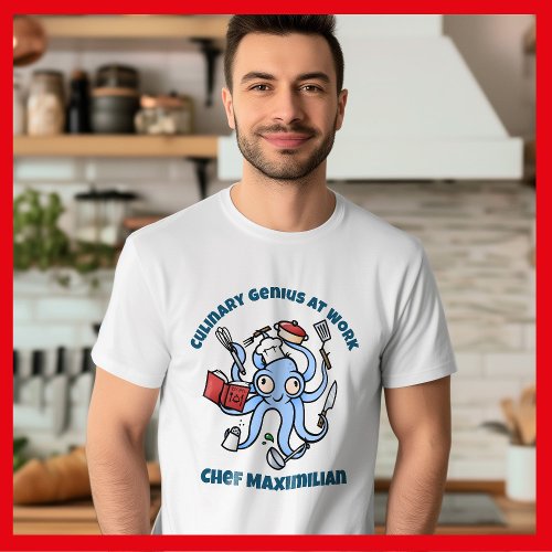 Culinary Genius at Work Cute Cartoon Chef Octopus T_Shirt