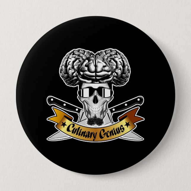 Culinary Genius: Chef Skull Pinback Button (Front)