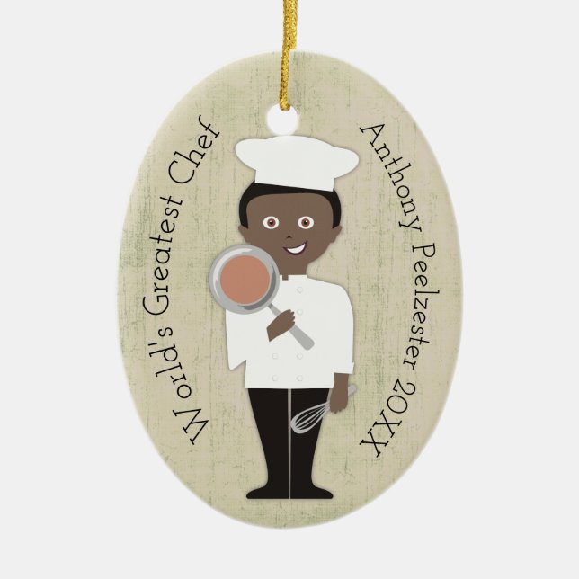 Culinary grad African American Christmas ornament (Front)