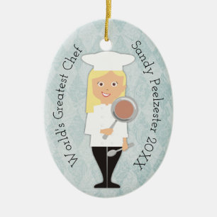 Culinary grad blonde girl chef Christmas ornament