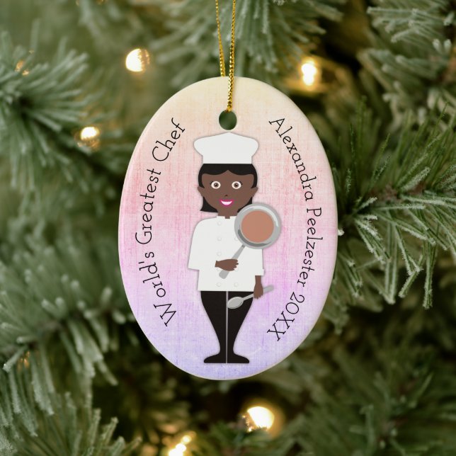 Culinary graduate African American woman chef Ceramic Ornament (Tree)