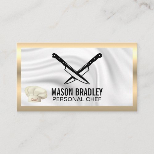 Culinary Hat Metallic  Crossed Knives Business Card