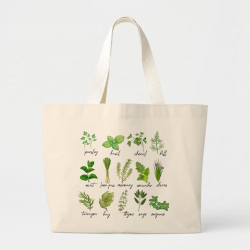 Culinary Herbs Large Tote Bag