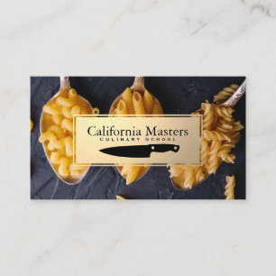 Culinary Knife Gold Metallic Pastas on Spoons Business Card