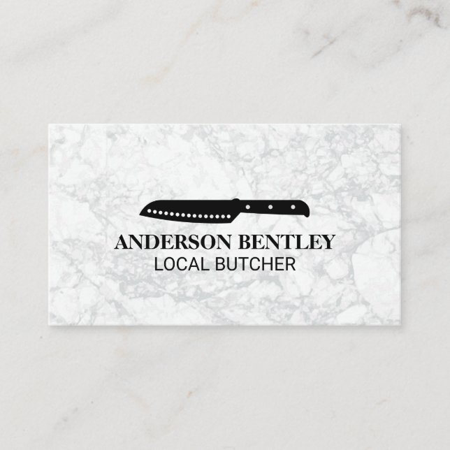 Culinary Knife | White Marble Background Business Card (Front)