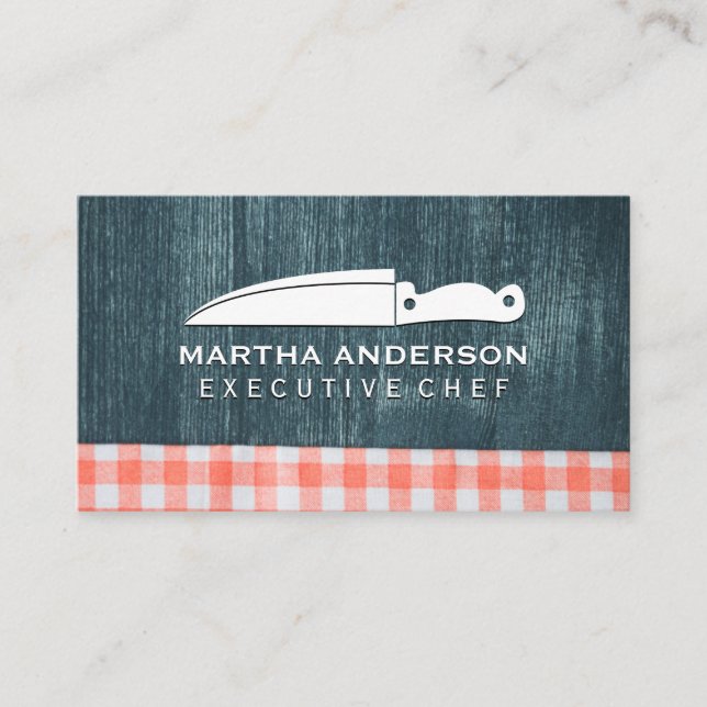 Culinary Knife | Wood Napkin Background Business Card (Front)