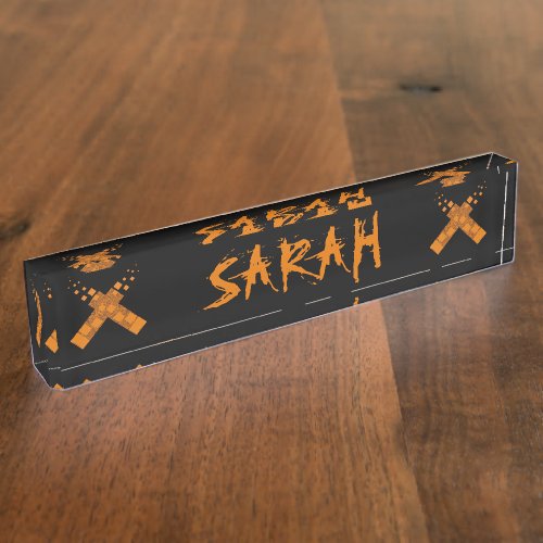 Cult cross Gothic ritual Halloween Pagan fire art Name Plate