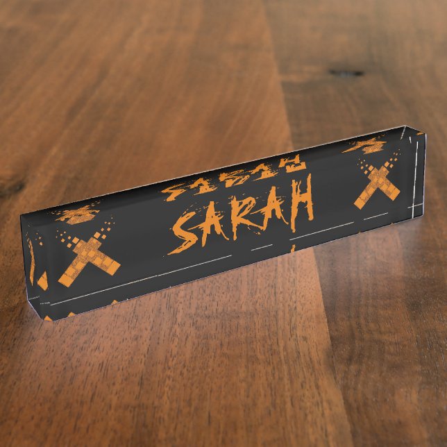 Cult cross Gothic ritual Halloween Pagan fire art Name Plate (Side)