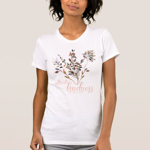 Cultivate Kindness Leaves Berries Elegant Floral T_Shirt