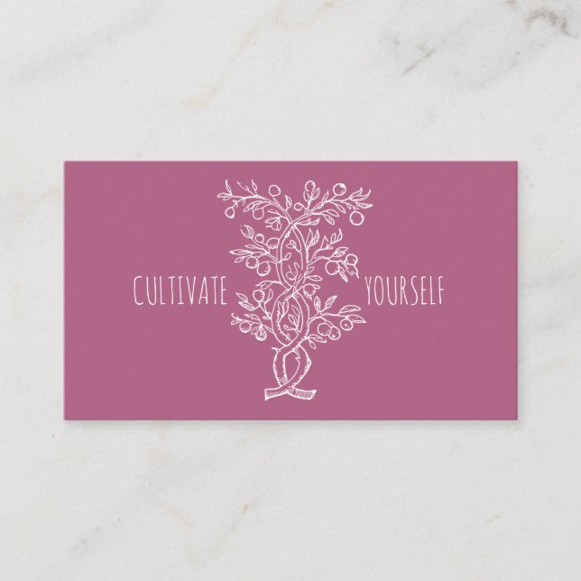 Cultivate Yourself Entwined Branch Rose Madder Business Card (Front)
