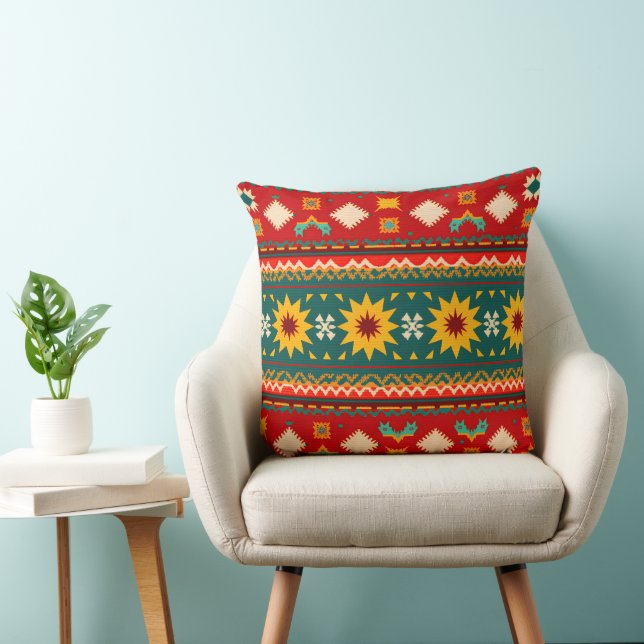 Cultural Christmas Geometric Festive  Throw Pillow (Chair)