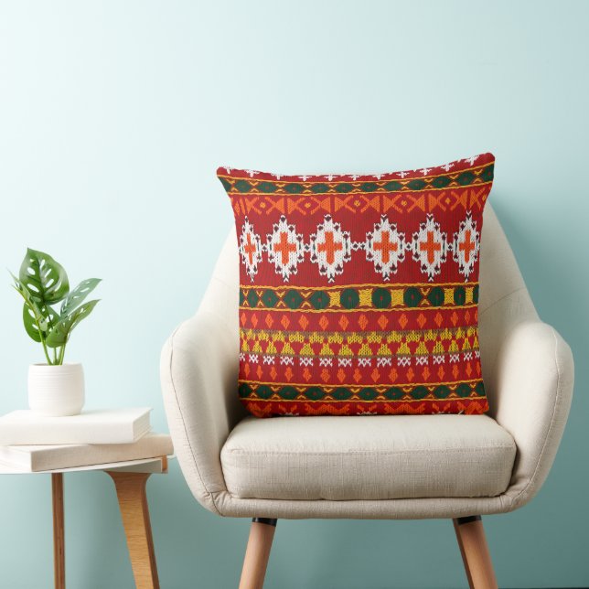Cultural Christmas Geometric Festive  Throw Pillow (Chair)