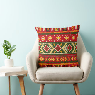 Cultural Christmas Geometric Festive Throw Pillow