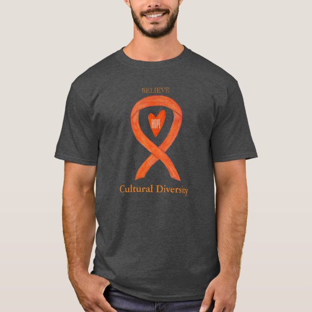 Cultural Diversity Orange Awareness Ribbon Shirts (Front)