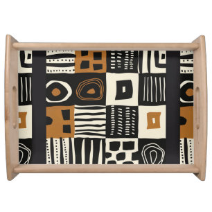 Cultural Ethnic Mud Cloth African Print Serving Tray