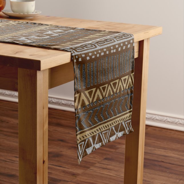 Cultural Harmony in Cocoa, Beige & Gray Short Table Runner (In Situ)
