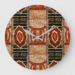 Cultural Motif in Warm Neutral Hues Large Clock