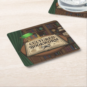 Cultured Bookworm Square Paper Coaster