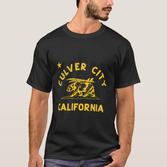 Culver City California Beach Flag Bear Surf Ca Vin T-Shirt (Front)