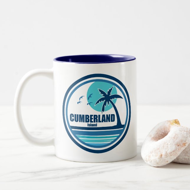 Cumberland Island Georgia Palm Tree Birds Two-Tone Coffee Mug (With Donut)