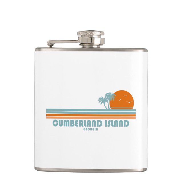 Cumberland Island Georgia Sun Palm Trees Flask (Front)