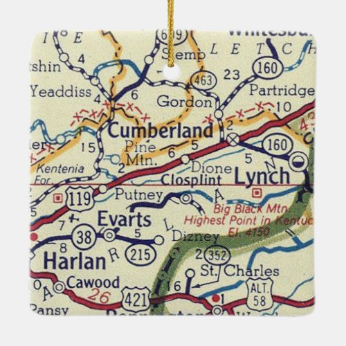 Cumberland KY Vintage Map Ceramic Ornament