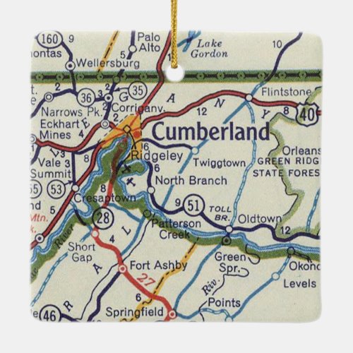 Cumberland MD Vintage Map Ceramic Ornament