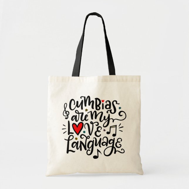 Cumbias are My Love Language, Spanglish Lettering Tote Bag (Front)