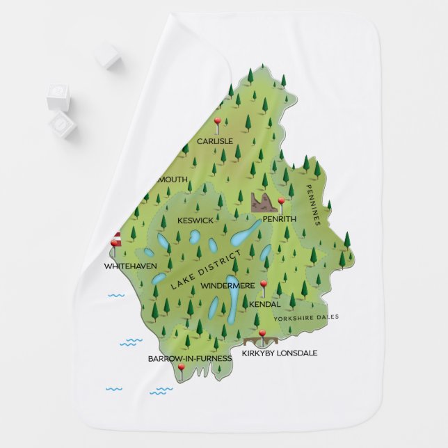 Cumbria England Map travel poster. Baby Blanket (In Situ)
