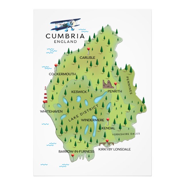 Cumbria England Map travel poster. Photo Print (Front)
