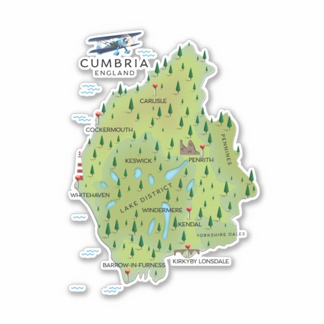 Cumbria England Map travel poster. Sticker (Front)