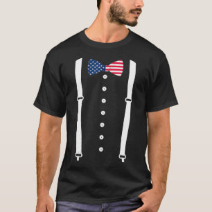 Cummerbund Suspenders USA Flag Tuedo Costume T-Shirt