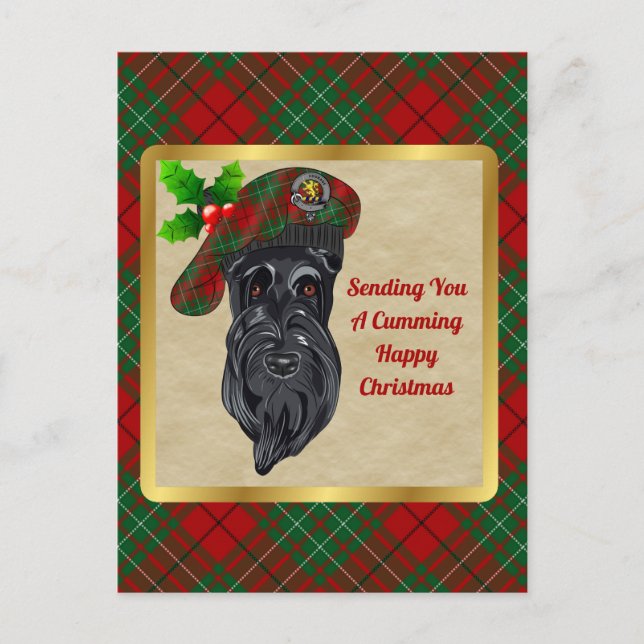 Cumming Clan Badge & Tartan Christmas Postcard (Front)