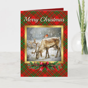 Cumming Stag & Robin Tartan Personalized Holiday Card